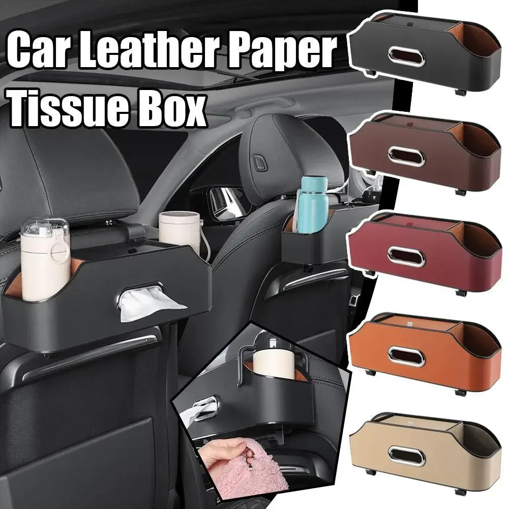 

Car Multifunctional Leather Tissue Storage Box Under Seat Cute Auto Back Seat Paper Bag Place Water Cup Creative Portability