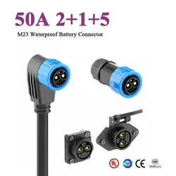 50A 2+1+5 Lithium Battery Connector Waterproof IP67 M23 Male Female Plug Socket New Energy Electric Bicycle Charging Port Cable