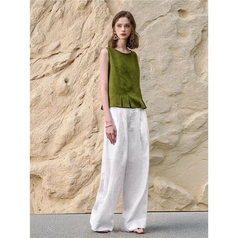 Women's Linen Sleeveless Tank Tops Summer Shirts Casual Blouses-A55G