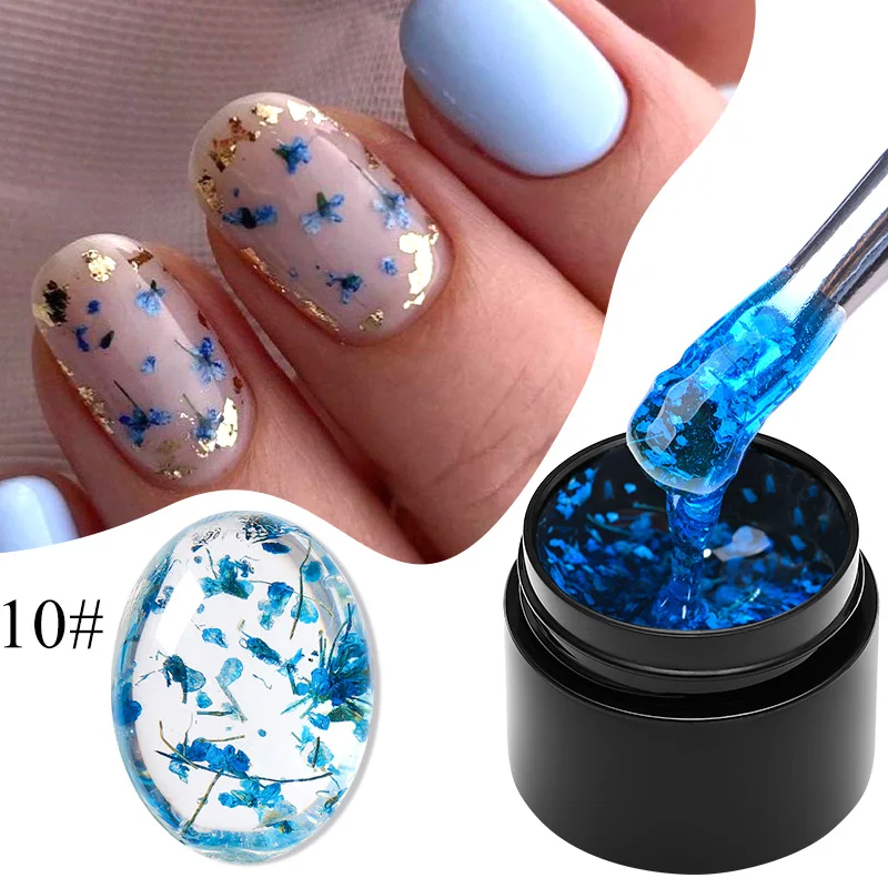 MEET ACROSS Natural Purple Pink Blue Dried Flower Gel Nail Polish Flower Fairy Gel Soak Off UV LED Nail Art Painting Varnishes