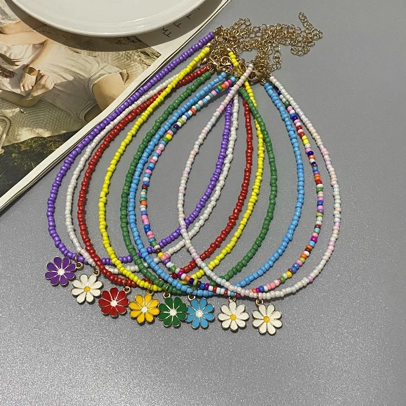 New Fashion flower Choker  Seed beads Necklace for Girl Women Pendant Collar Jewelry Gift for Friend Wholesale Necklace