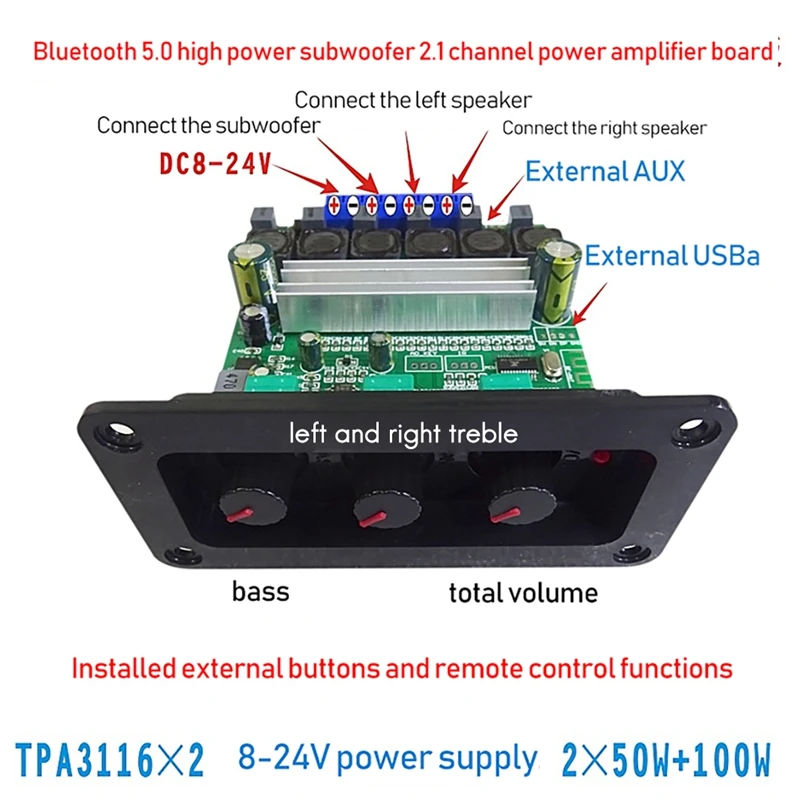 TPA3116D2 2,1 канальная Плата усилителя мощности 2X 50 Вт + 100 Вт Высокая мощность BT 5,0 сабвуфер Класс D Плата усилителя