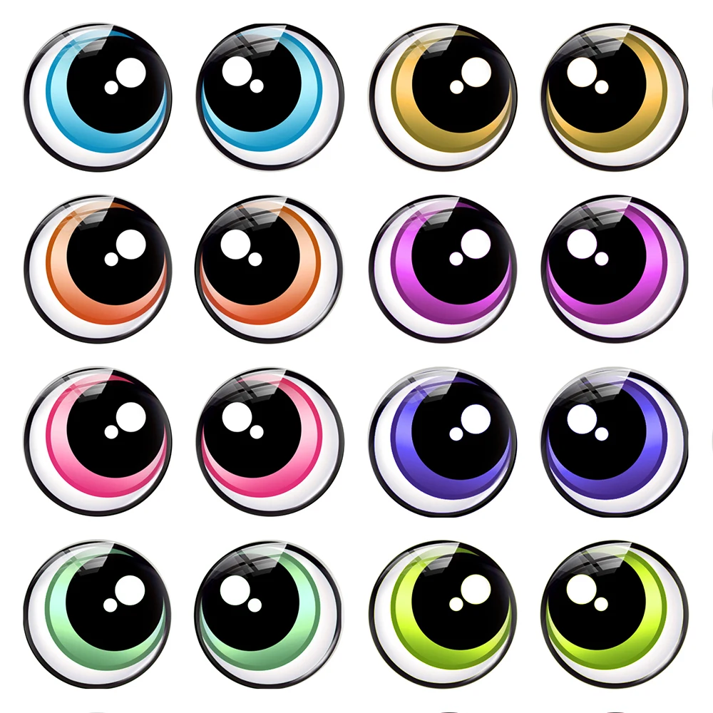 Round Cartoon Cute Colorful Pupils Ragdoll Toy Eyeball Eyes Doll Photo Glass Cabochon Flatback Demo Cameo For Diy Jewelry Making