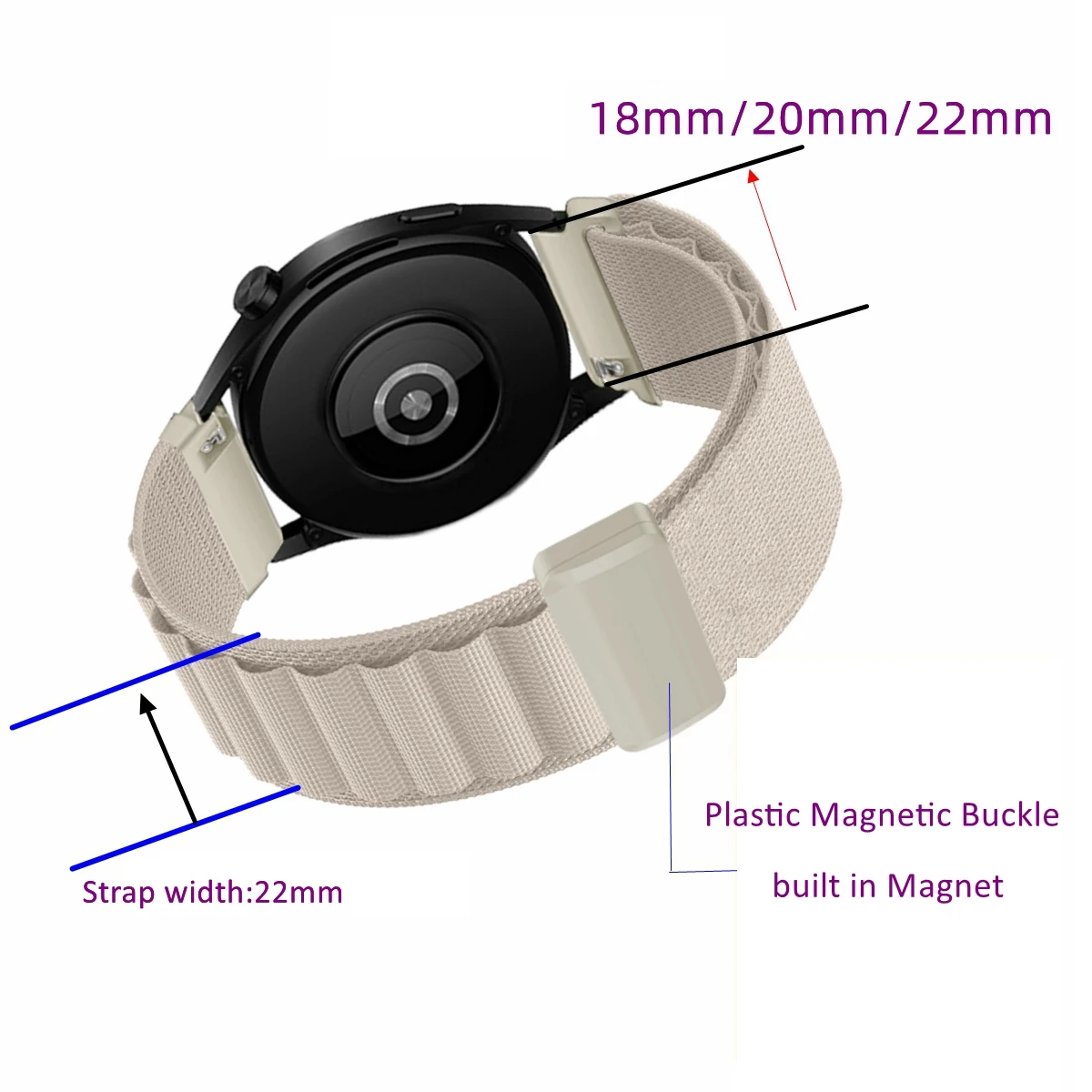 18/20/22mm Band For Samsung Galaxy Watch 7/6 Classic/gear s3/active 2 Magnetic Clasp Alpine Loop Bracelet Huawei GT 2e 3 4 Strap