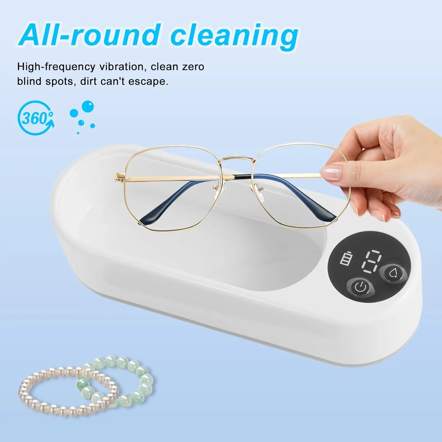 360 ° High-Frequency Ultrasonic Glasses Cleaner Machine - Wireless Control, Multi-Purpose Cleaning for Eyewear and Accessories