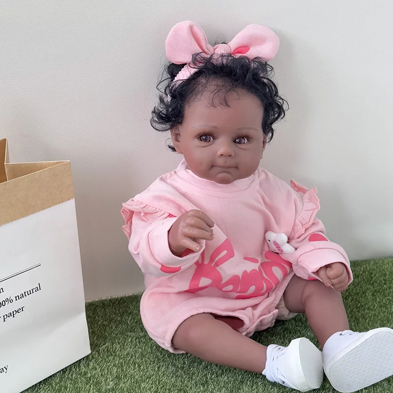 

50CM Bebe Doll Reborn Baby In Black Skin Girl Doll Newborn Size High Quality Collectible Art Doll