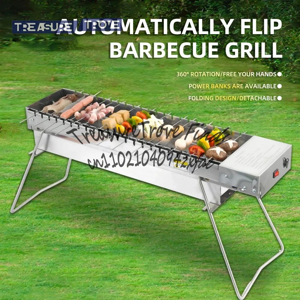 

Folding Charcoal BBQ Machine Camping Grill Rack Automatic Flipping Barbecue Machine Outdoor Camping Tool