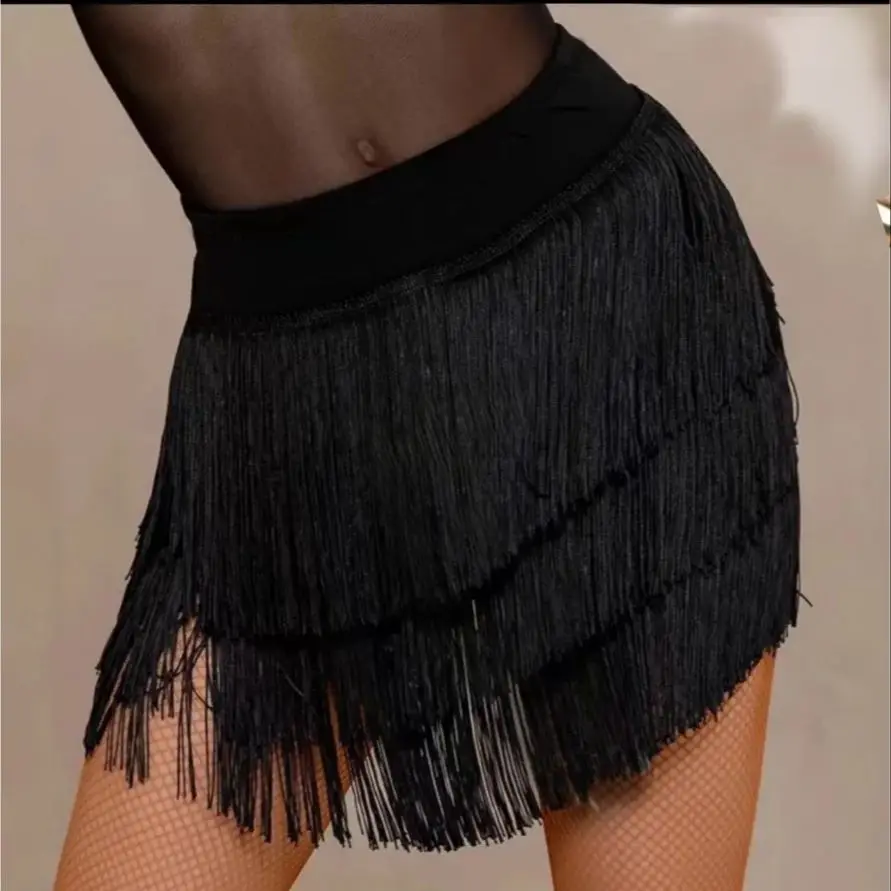 Adult Women's Latin Dance Skirt 2023 New Sexy Tassel Black Half Skirt Latin Chacha National Standard Tango Practice Skirt Suit