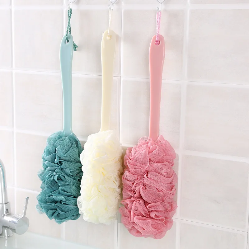 Bath Brush Long Handle Color Hanging Soft Mesh Wavy Bath Brush Scrub Back Body Bath Shower Scrubber Brush Bathroom Gadgets