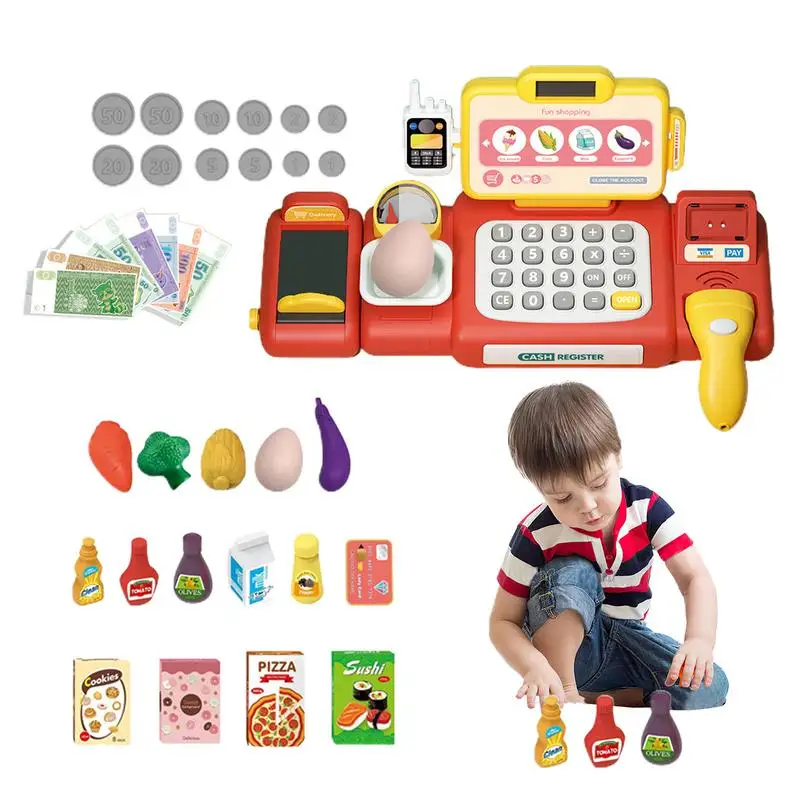 

Calculator Cash Register Toy Supermarket Cashier Toys 37Pcs Pretend Play Toys Learning Toy Playset Gift Develops Early Math