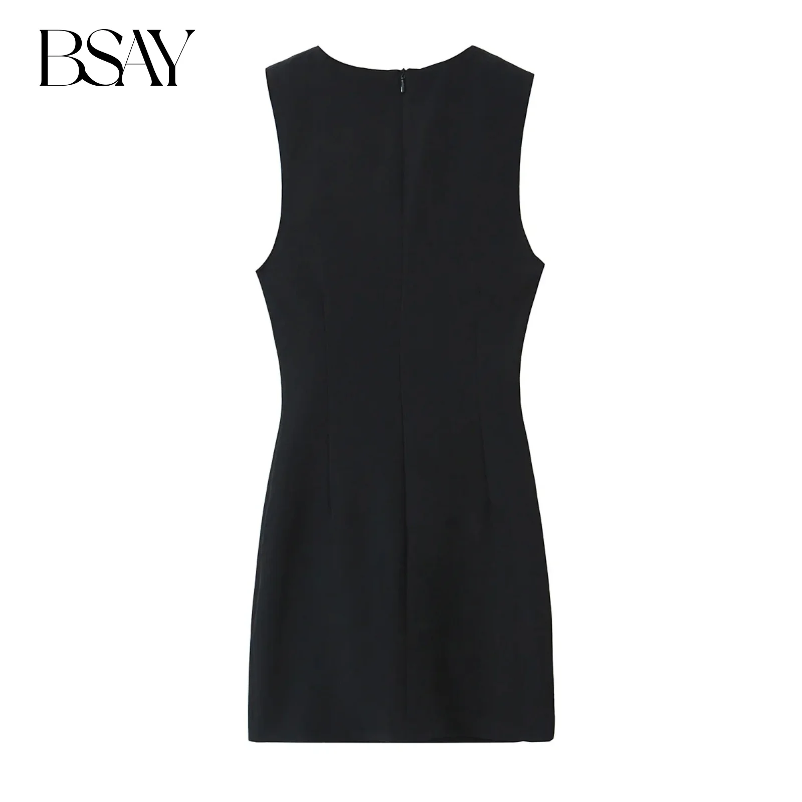 BSAY Donna Moda Estate Nuova Zip posteriore O-Collo Piega Gilet Corto sexi abito da notte hot Chic Donna Bianca senza maniche da sera