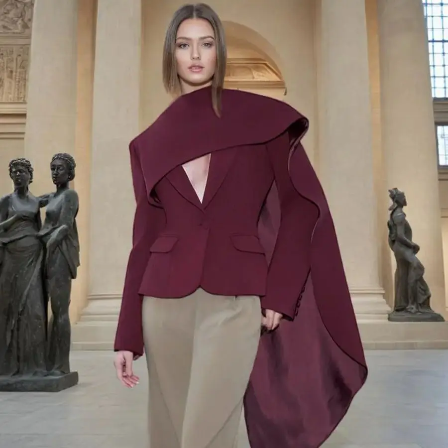 

Женский модный лоскутный пиджак с красной шалью, осенняя модная куртка с карманами на одной пуговице, украшение