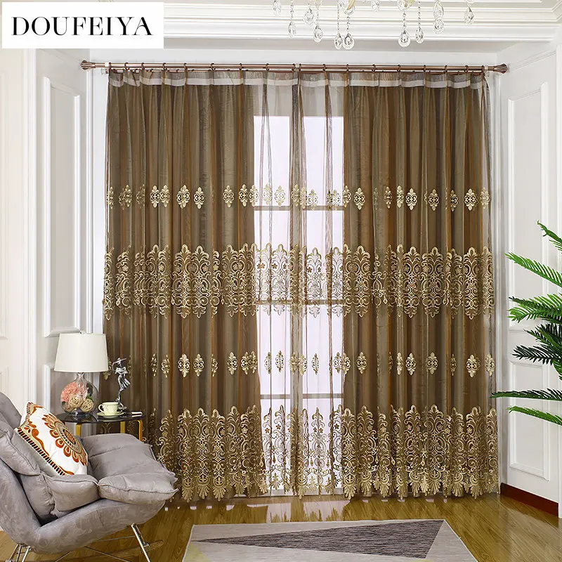 European luxury embossed water-soluble embroidery living room bedroom floor-to-ceiling curtains