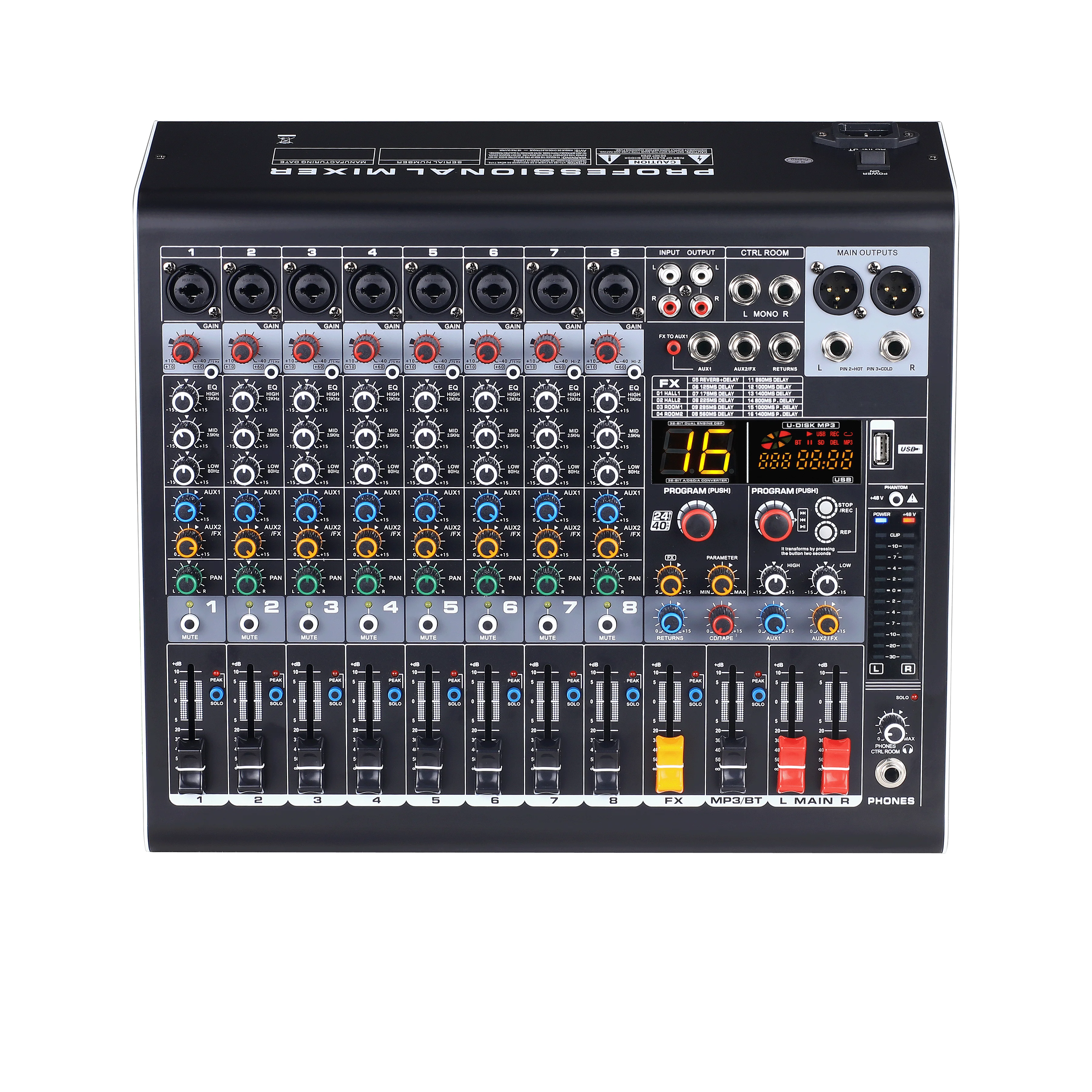 MP3 Input for Computer Recording & Music Play Professional 6/8/10-Channel Metal DJ Controller Audio Mixer with 3-Band EQ USB