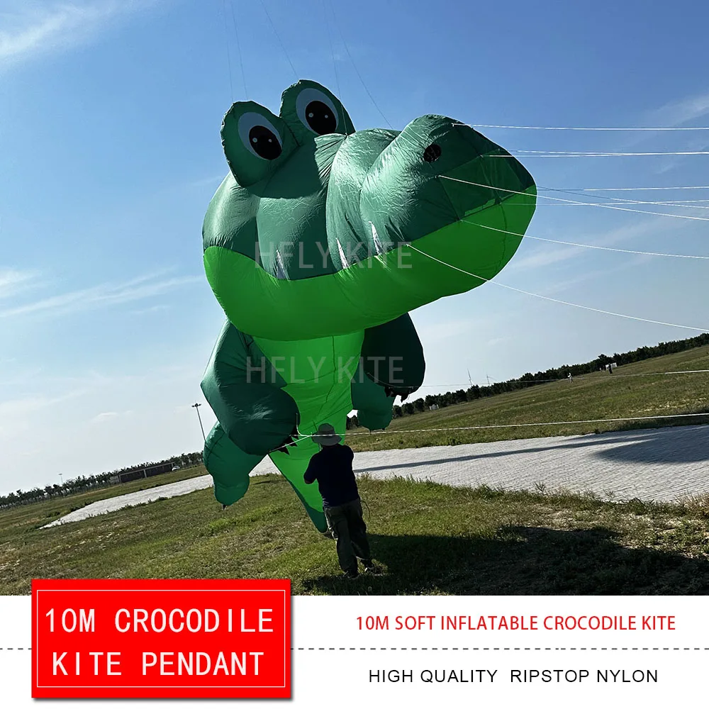 HFLY جديد وصول لينة نفخ 10 متر التمساح طائرة ورقية خط الغسيل للبالغين عالية الجودة Ripstop النايلون الحيوان تظهر الطائرات الورقية قلادة