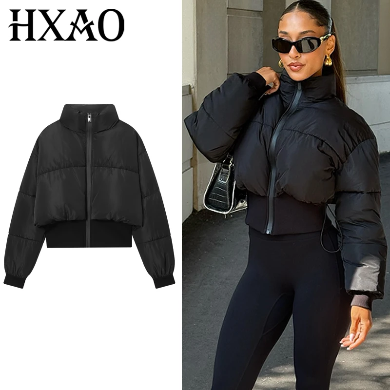 

HXAO черные легкие стеганые куртки женская куртка зимняя укороченная стеганая куртка с высоким воротом и длинными рукавами женская утепленная верхняя одежда