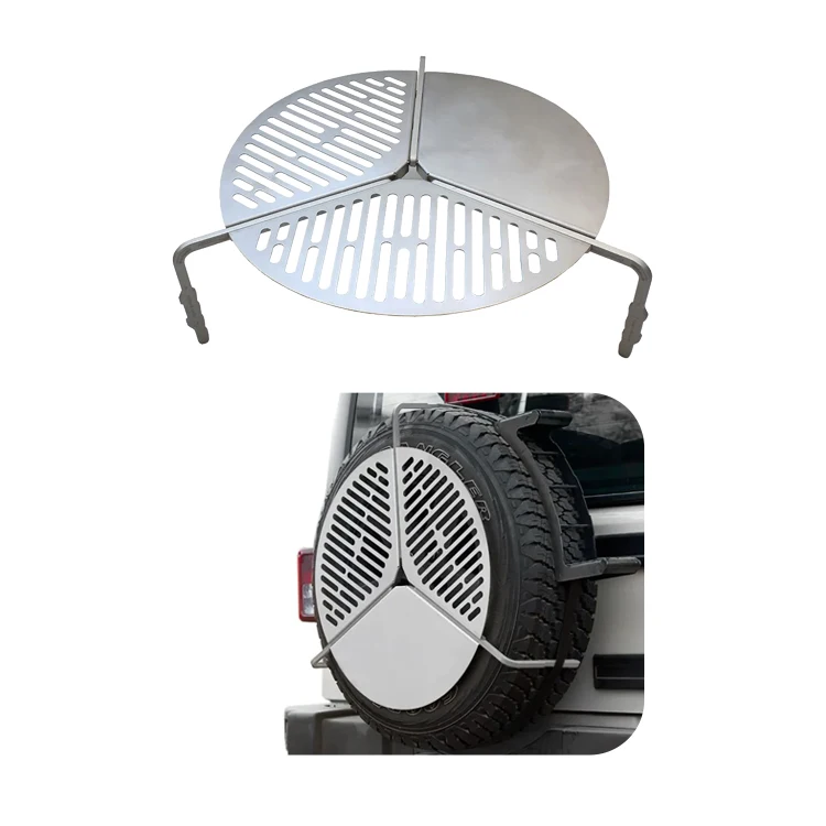 Off-road Tailgate Spare Tire BBQ Grill Rear Door Steel Rack for Universal Vehicle Tire Camping Outdoor Cooking Bracket