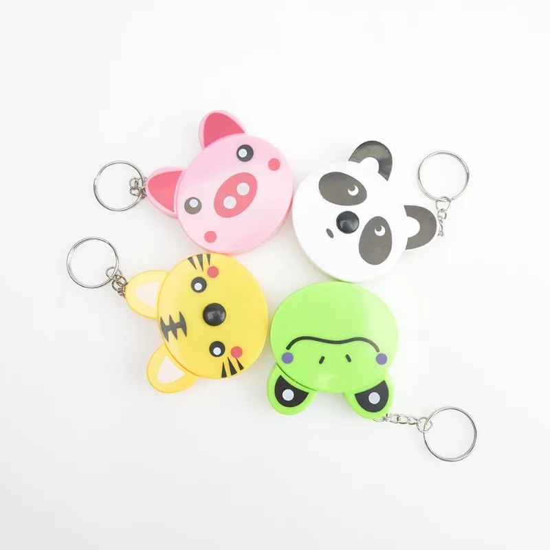 Mini fita métrica retrátil portátil dos desenhos animados, forma animal bonito, chaveiro, automático, 1pc