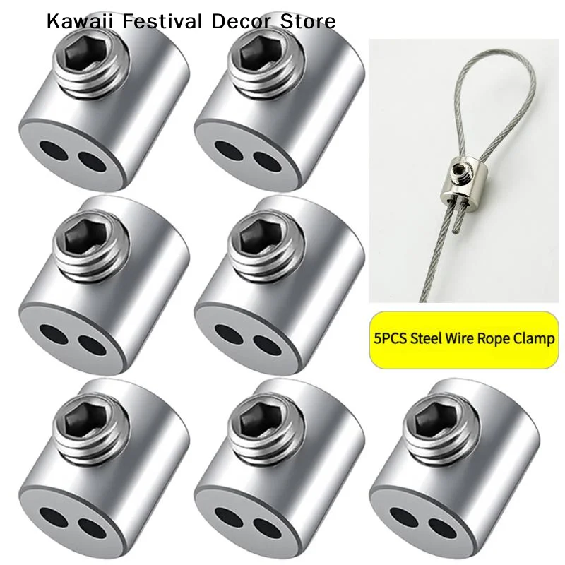 【K】5PCS Steel Wire Rope Clamp Stainless Steel Cable Hanging Clip Double Hole Adjustable Screws Fixed Hardware Accessories