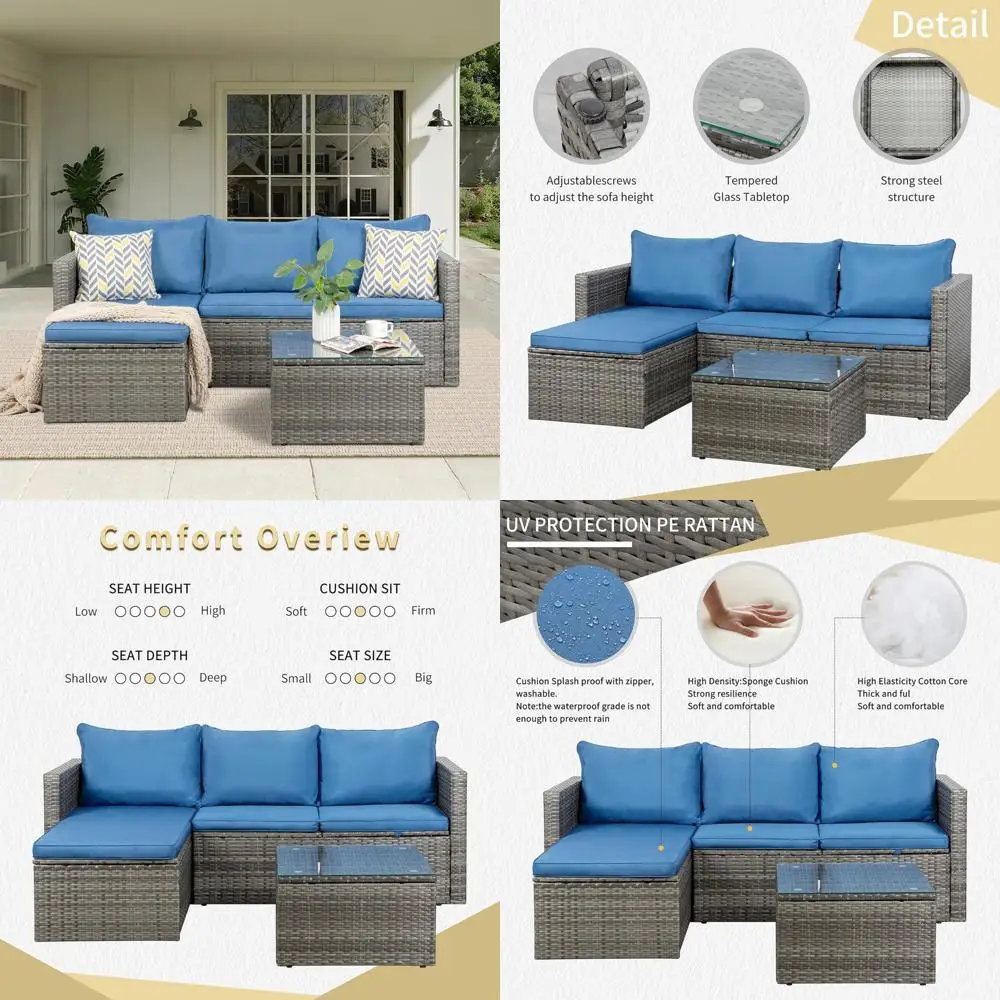 

3-Piece Outdoor Sectional Sofa Set with Weather-Resistant Wicker and Glass Table