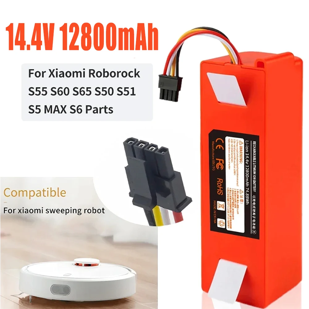 Original 14.4V 12800mAh Robotic Vacuum Cleaner Replacement Battery For Xiaomi Roborock S55 S60 S65 S50 S51 S5 MAX S6 Parts