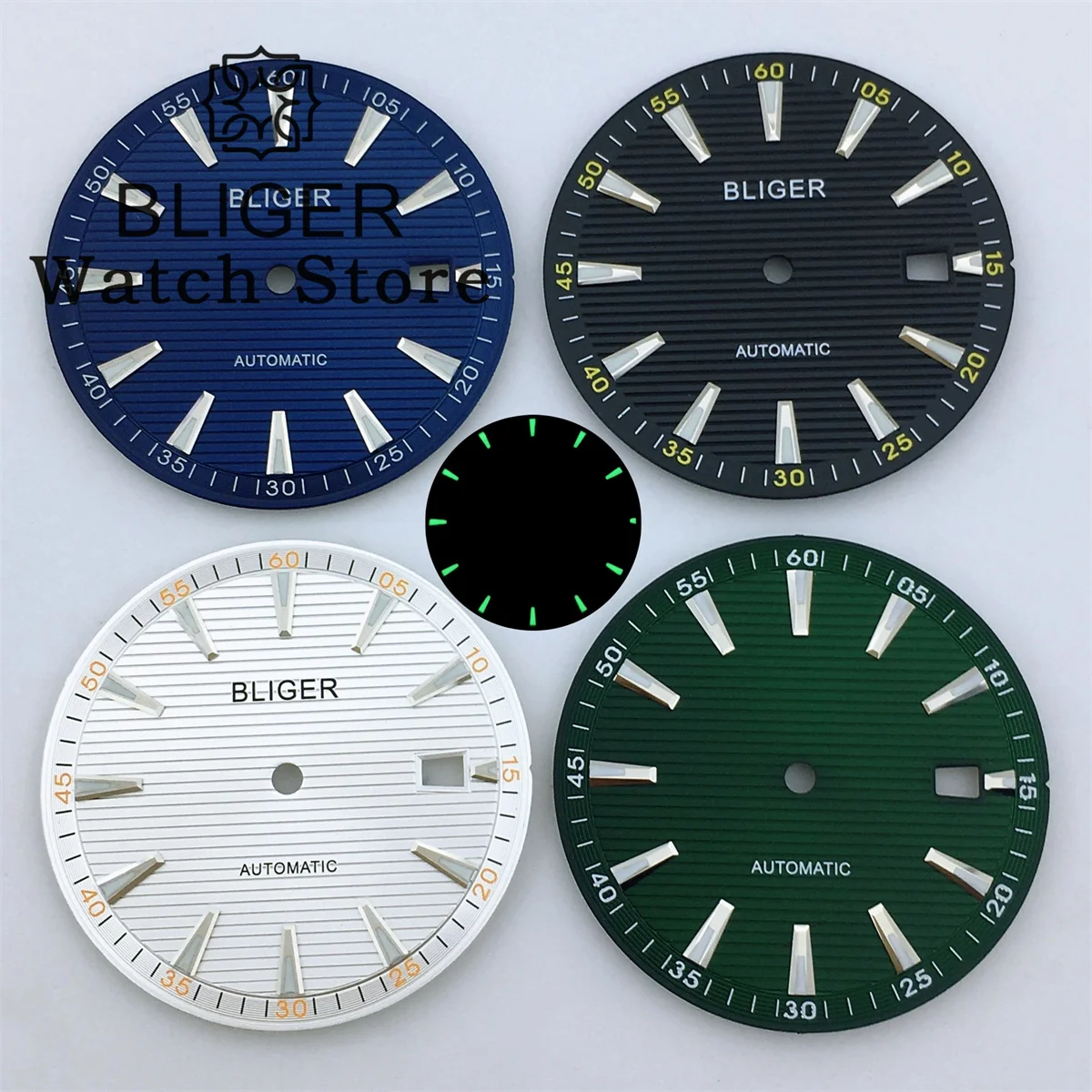 Bliger/ ไม่มีโลโก้/กำหนดโลโก้เองได้33.3มม. หน้าปัดนาฬิกา NH35สีดำสีขาวสีน้ำเงินสีเขียวหน้าปัดสีเขียวส่องสว่างเหมาะกับการเคลื่อนไหวของ NH36 NH35