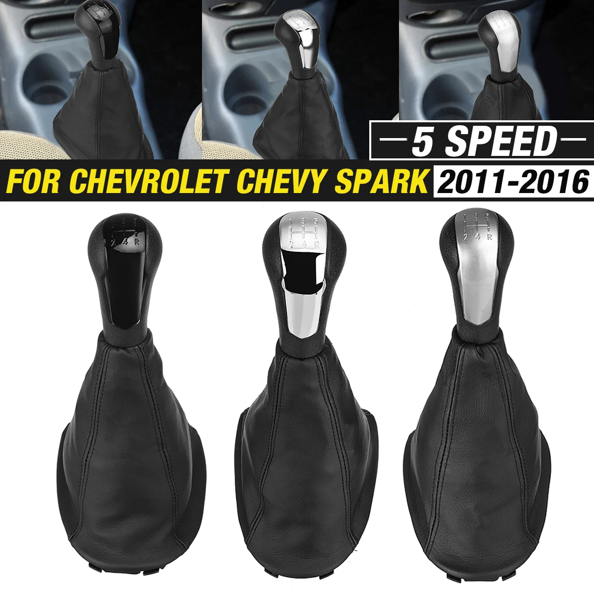 For Chevrolet Spark 2011 2013 2014 2015 2016 Car 5-Speed Gear Shift Knob Shifter Gearstick Lever with Gaiter Boot Cover