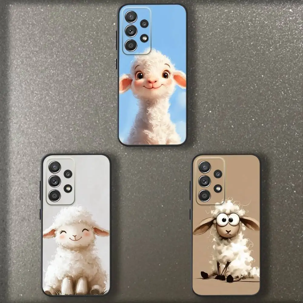

Cute Sheep Phone Case For Samsung S 25,24,23,22,30,21,10,9,Ultra,Plus,Lite,FE,4,5 G Soft Black Case