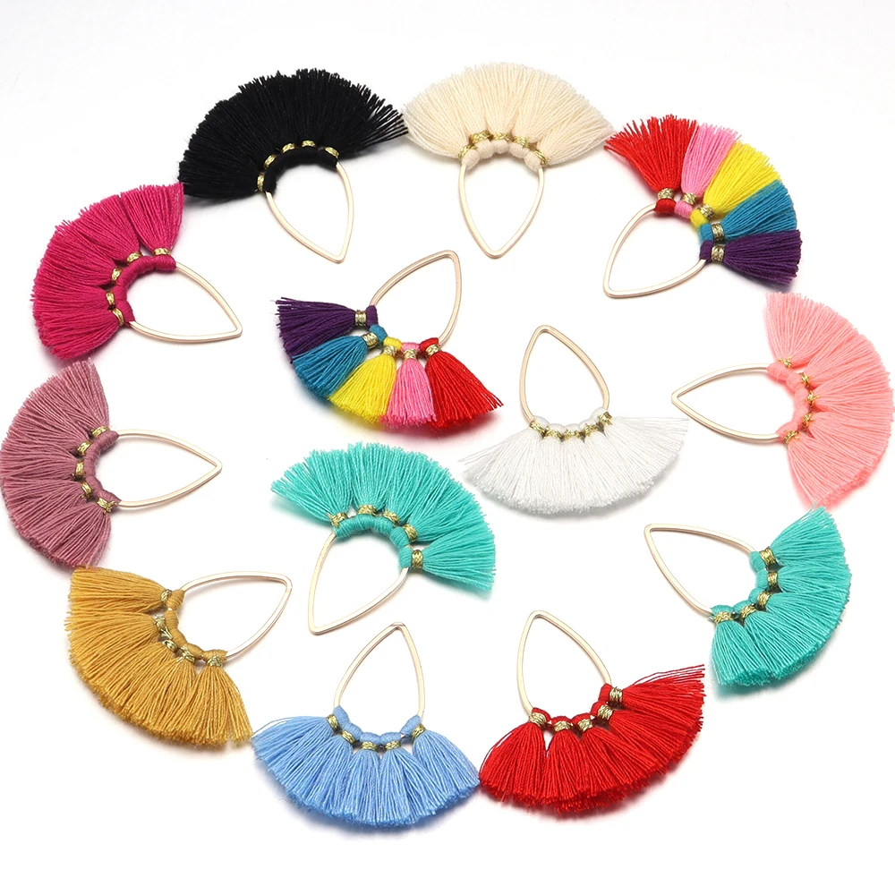 2Pcs 36mm Colorful Tassel Pendant Water Drop Fan-shaped Charm Tassel Pendant For DIY Craft Earrings Jewelry Accessories