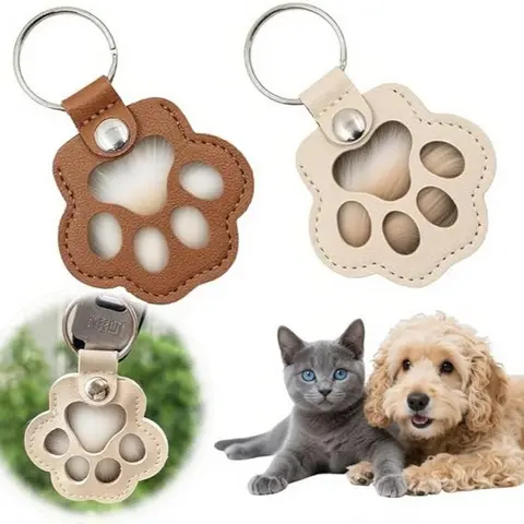 Dog Hair Collector Leather Keychain Pet Fur Storage Pendant Charm Memorial Keepsake Gift for Dogs Cats Lovely Portable Pet Tag
