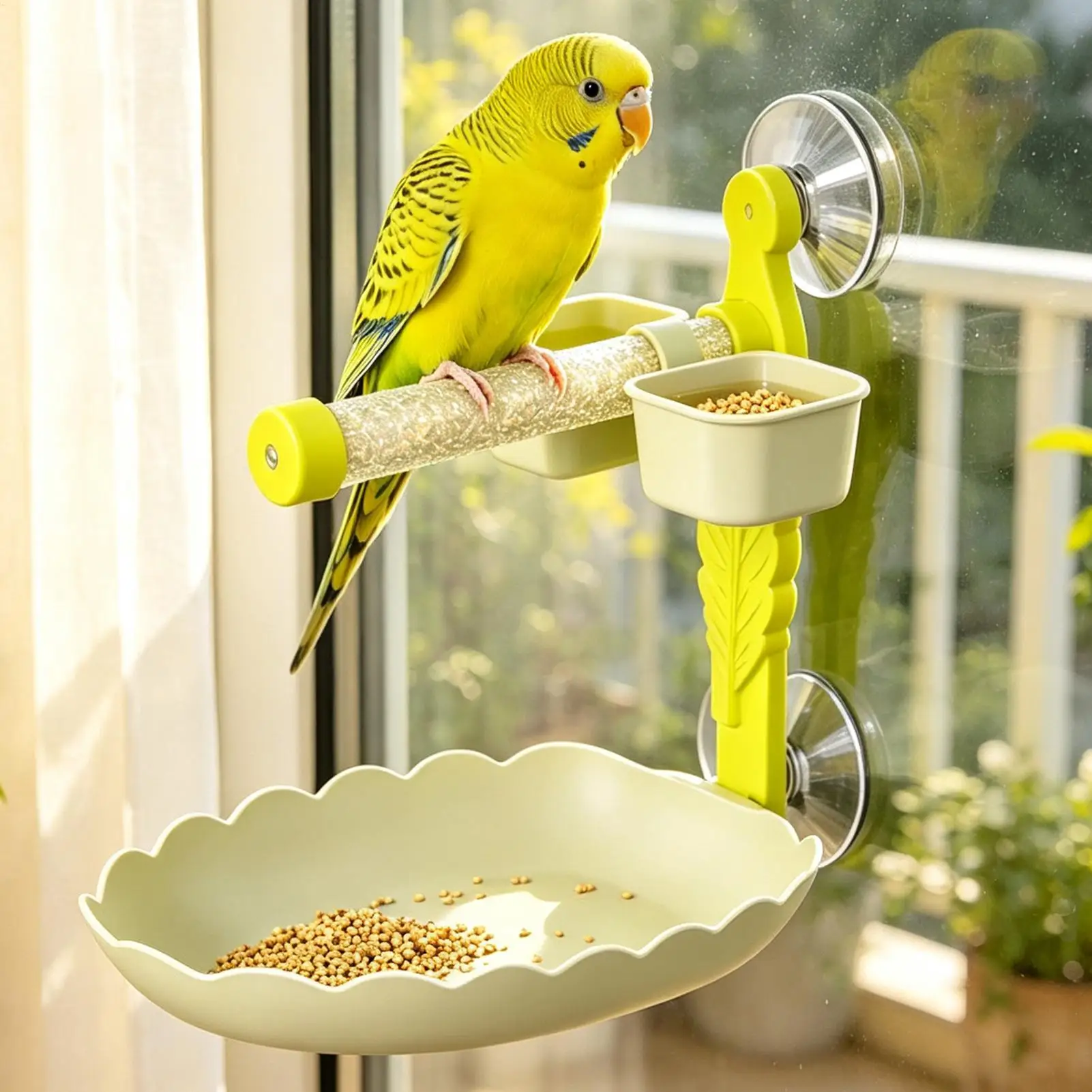 Bird Stand Suction Cup Bird Perch Stand Portable Parrot Training Stand With Feeder Water Bowl For Budgie Canary Parrots Bird