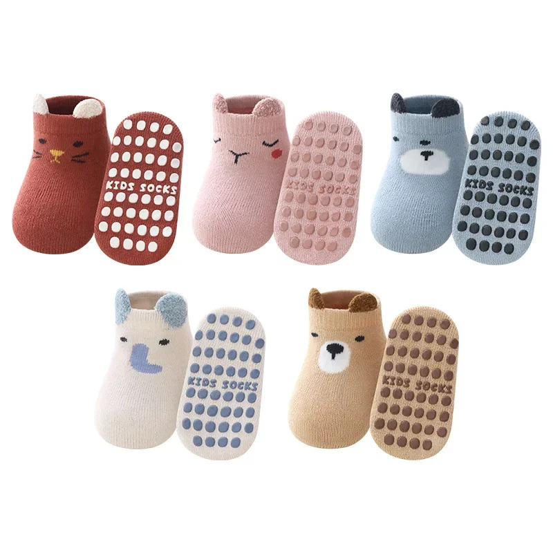 1 Pairs الاطفال عدم الانزلاق الجوارب لطيف الكرتون الحيوان الدب حملق القط نمط الأطفال بنين بنات طفل رضيع جوارب يمكن السير بها على الأرض مريحة #5