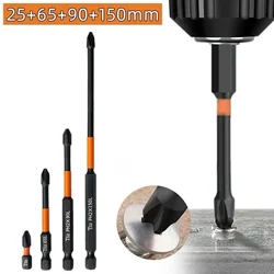 4pc Strong Magnetic Batch Head Cross High Hardness Drill Screw Bit Electric Screwdriver Bit Kit 25 65 90 150mm Impact PH 2