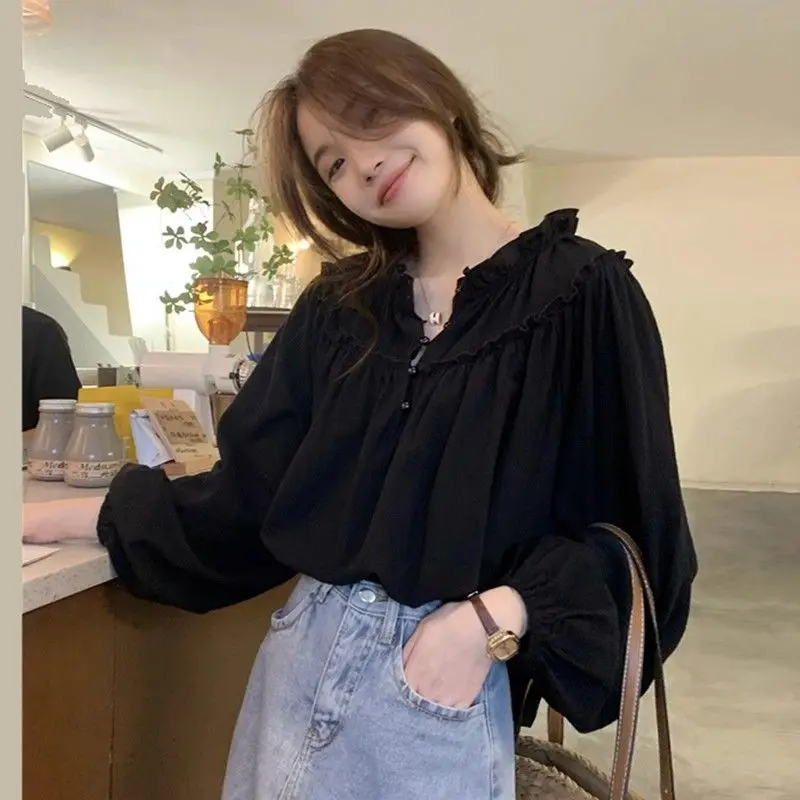 French Retro Long Sleeved Shirt Women\'s Spring Outfit New Design Niche Pleated Loose and Fashionable Top Super Fairy