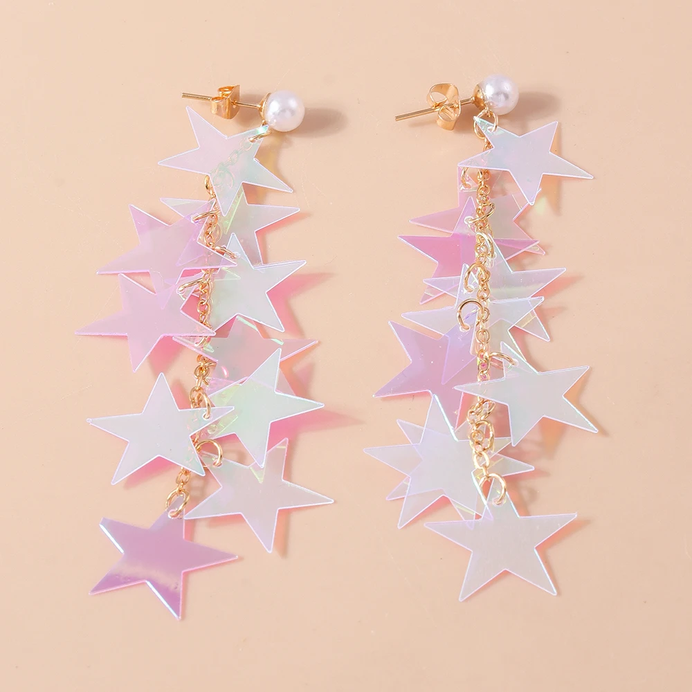 Aihua New Long Shiny Clear Acrylic Star Tassel Earrings For Women Personality Aesthetic Fashion Earrings Jewelry Birthday Gifts