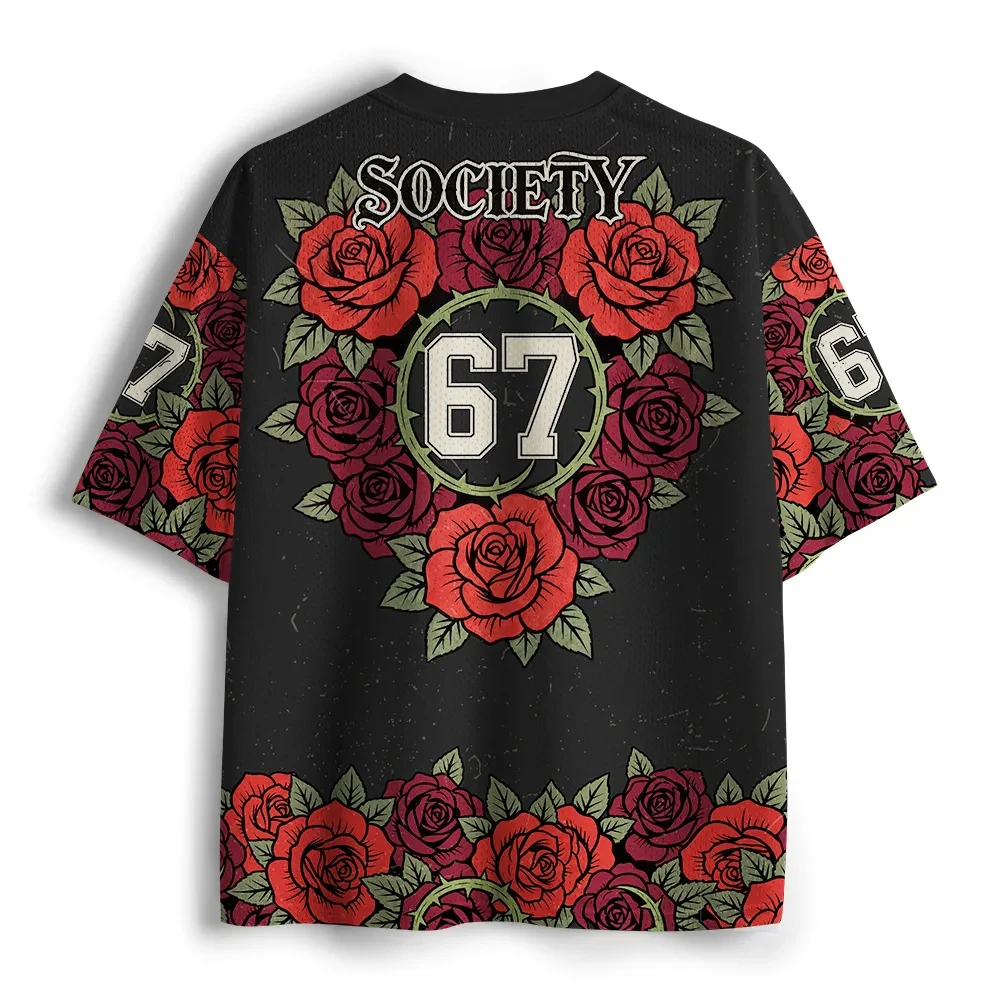 2026 Summer Fashion New Japanese Rose Skull Warrior 3D Printed Loose Street Punk Outdoor Leisure Fitness V-neck T-shirt Large