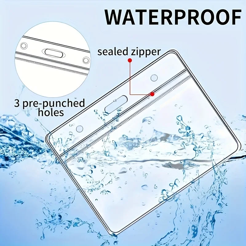 Transparenter, wasserdichter Namensschild-Kartenhalter mit Trageband, Kunststoff-ID-Kartenetui mit wiederverschließbarem Reißverschluss für Büro und Schule – Detail 6
