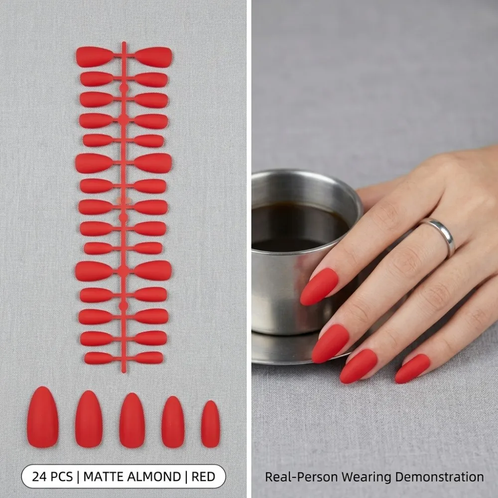24PCS Matte Neon Green Short T-Shape Press on Nails Full Cover Artificial Fingernails Vibrant High Quality Acrylic Nail Tips view 6