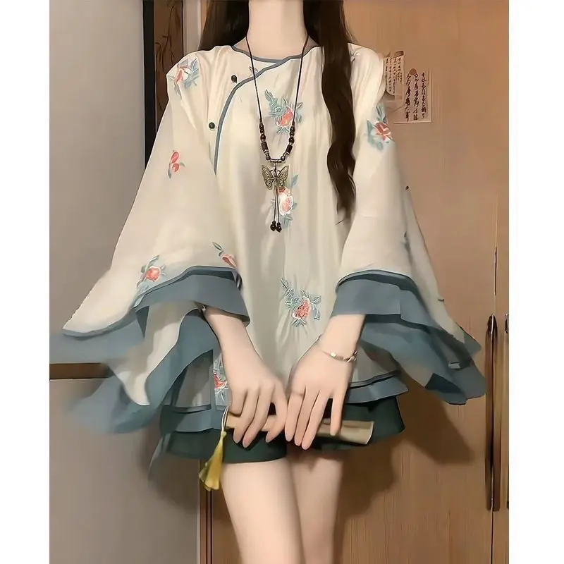 

2025 Spring/Summer New Chinese Style Zen Retro Artistic Printed Top & Wide-Leg Pants Set Casual Commuter Outfit Elegant New