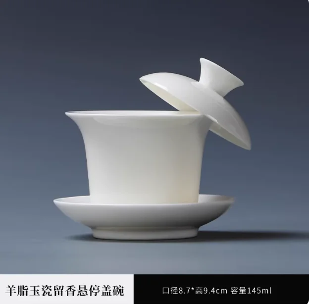 Hoge witte porseleinen theeset, Sancai Bowl, Cover Bowl, theemaker, groot theekopje Gaiwan, puur wit porselein, respect theekom