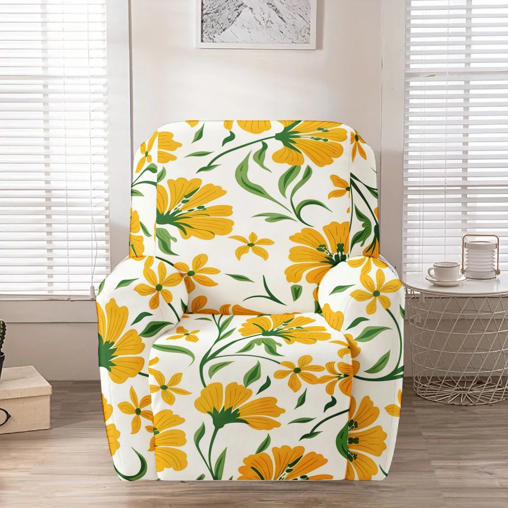Recliner Slipcover,Fresh Yellow Flower Recliner Chair Cover, Stretch Soft Furniture Protector Slipcover