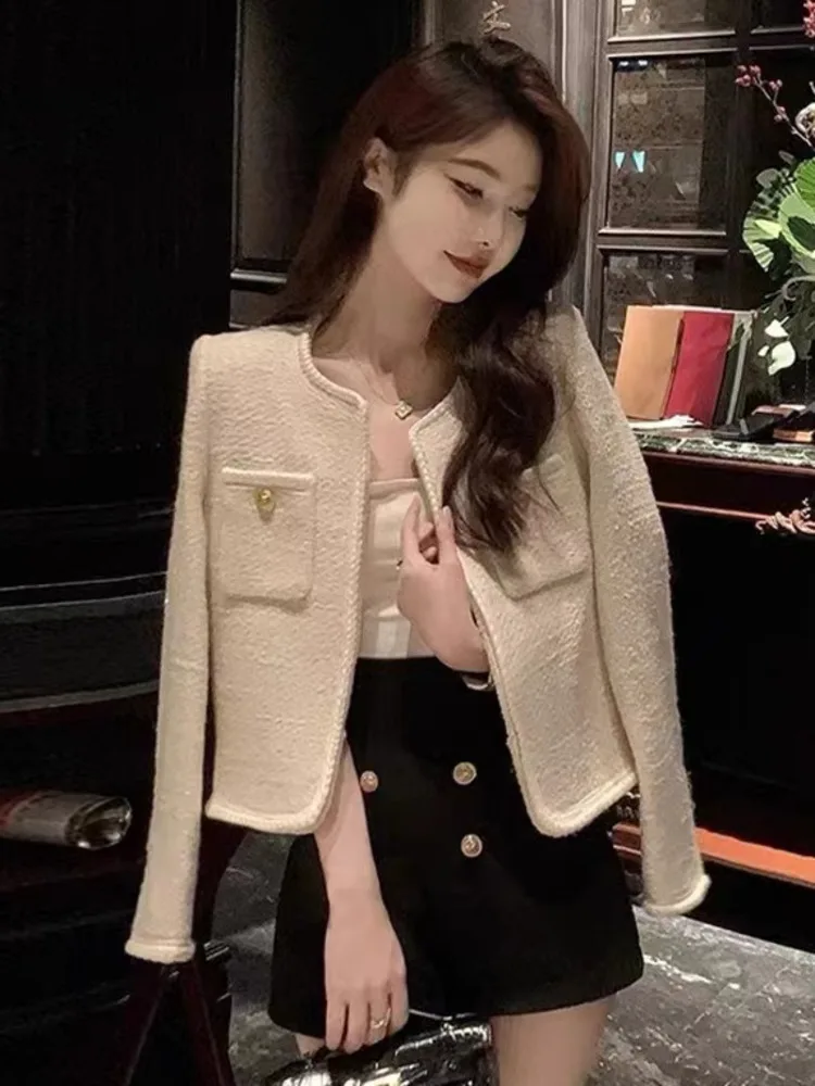 Luxury French Elegant Small Fragrance Woolen Coat For Women 2024 Autumn Winter Korean Fashon Sweet Tweed Jacket Casual Outerwear