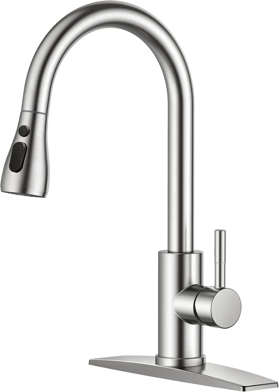 

High Arc Pull Down Kitchen Faucet, Brushed Nickel, 3 Spray Modes, 360° Rotation, 1 or 3 Hole, Stainless Steel