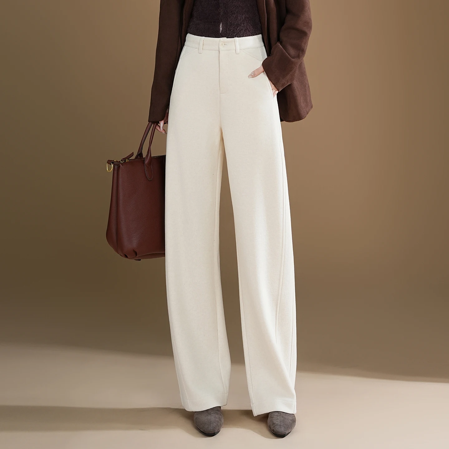 

High Waist Straight Leg Woolen Thiened Casual Pants Banana Pants Autumn Winter New Sle Casual Trousers for Women