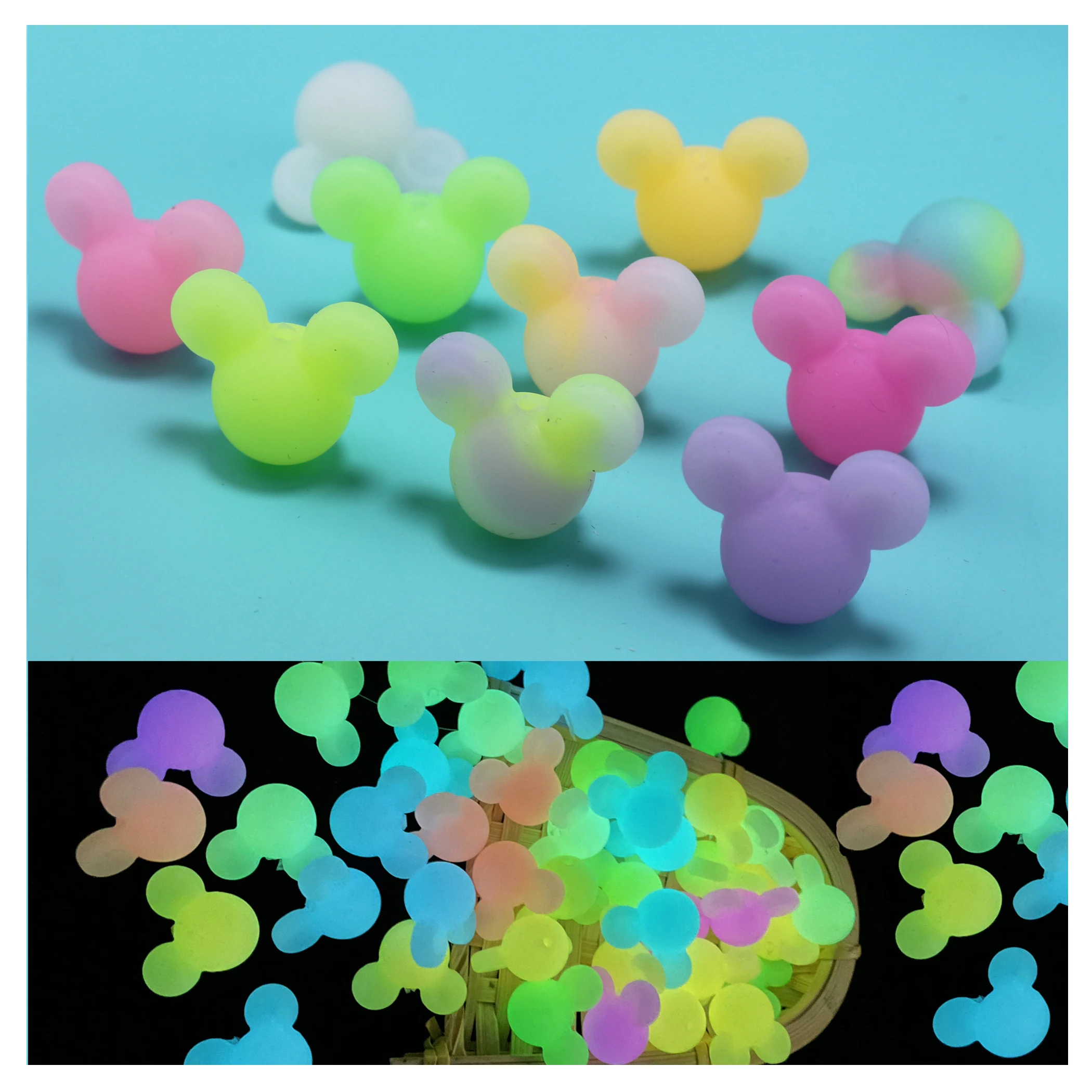 미키 야광 실리콘 비즈, BPA 프리 실리콘 루즈 마킹, DIY 씹을 수 있는 다채로운 색상, 어둠 속에서 빛남, 10 개