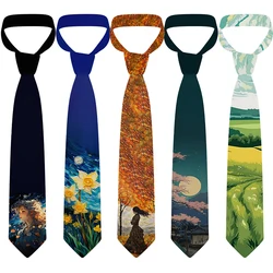 Harajuku Fashion Unisex Necktie New Design Oil painting Pattern 3D Printing High-quality Slim Tie Personalized Dating Party Tie