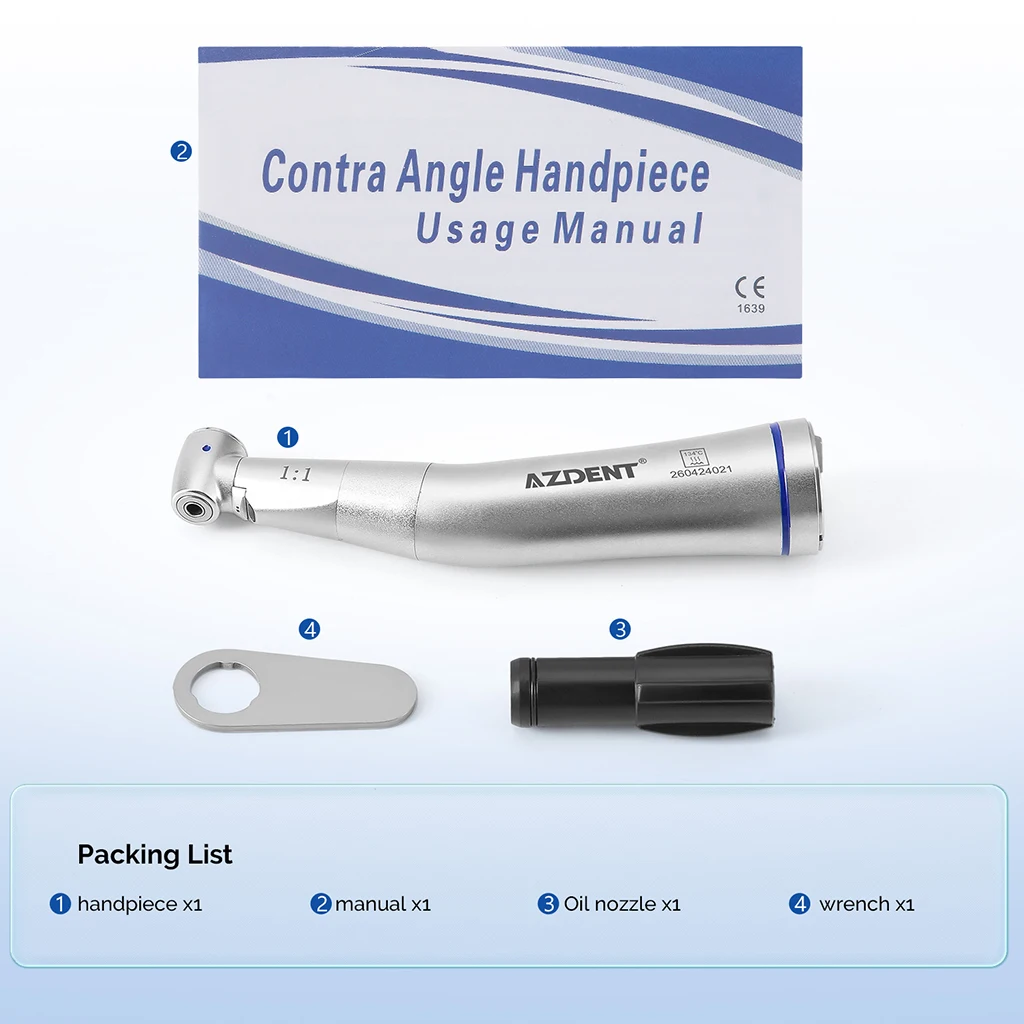 AZDENT Dental LED Niedrigdrehzahl-Winkelstück 1:1/20:1 mit Glasfaser und abnehmbarem Kopf, Zahnmedizinisches Instrument 202C – Detail 7