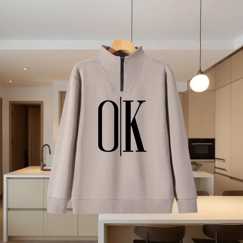 Premium Half-Zip Sweatshirt Unisex T-Shirt Trendy Brand Autumn and Winter Pure Cotton Stand Collar Long-Sleeve Jacket Men's Top Travel Outdoor Sports Clothing