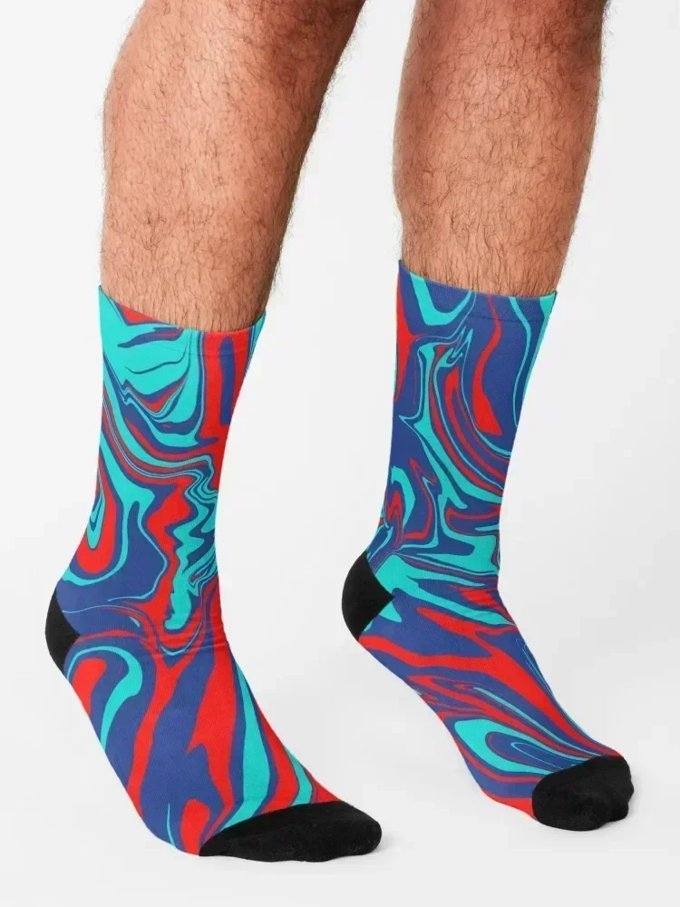 Chaussettes fondues abstraites bleu rouge et Turquoise, bas d'escalade antidérapants pour hommes et femmes, chaussettes de luxe pour hommes et femmes