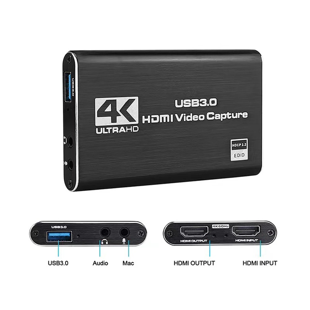 

Карта для записи экрана USB3.0, 4K, 60 Гц, HDMI-совместимая, для прямой трансляции и захвата видео, для игр на PS4